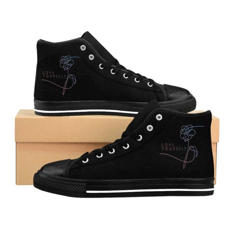 BTS Love Yourself Inspired Hightop Sneakers Back To School Gift For Army Kpop Shoes Canvas Sneakers / Custom Canvas Sneakers - Kpop FTW